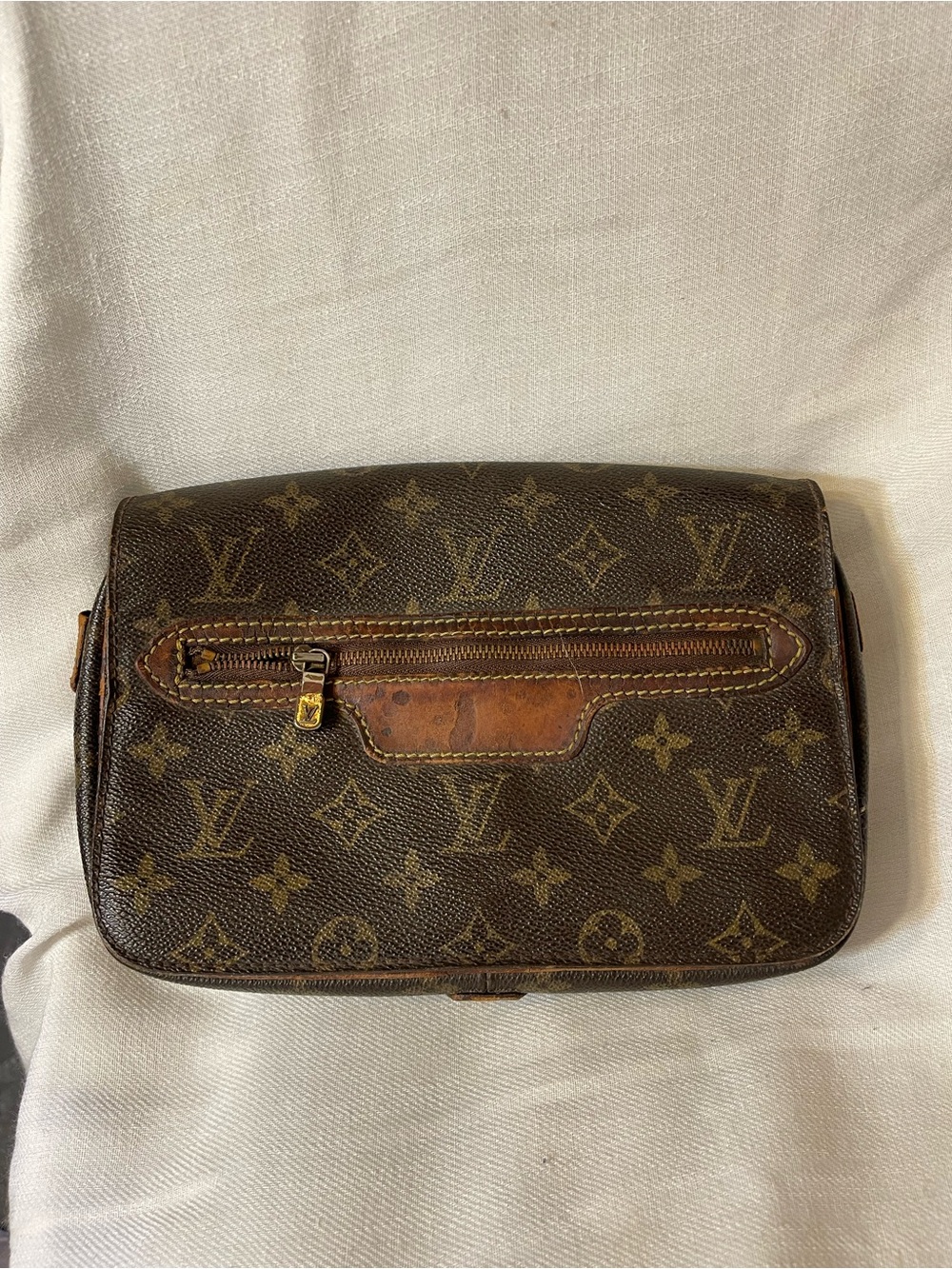 Louis Vuitton Brown Monogram Toiletry Pouch with Leather Trim